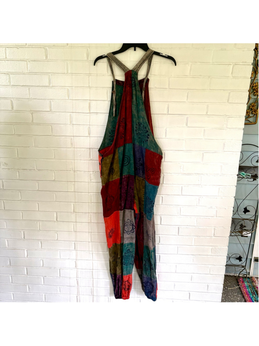 Vintage 90s hippie patchwork cotton overalls - Picture 7 of 8